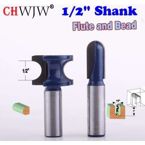 2pc 1/4" 1/2"Shank 3/8" 1/2" Diameter Flute and Bead Match Joint Router Bit Set CHWJW