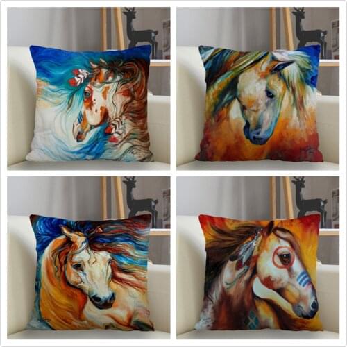 Musife New Custom Oil painting horses Pillowcase Sofa Decorative Cushion Cover Pillowcase Home Decor Drop Shipping Wholesale