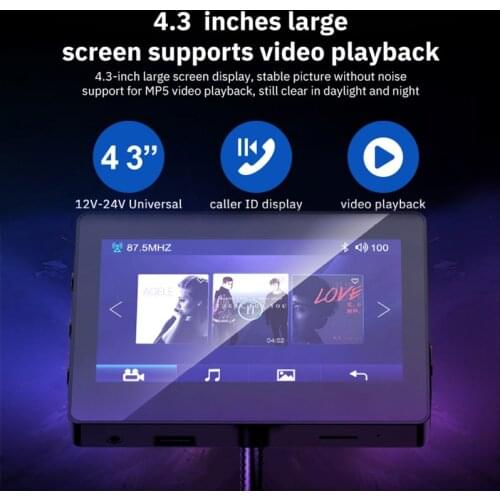 New 4.3'' Car Multimedia Player Bluetooth FM Transmitter Kit Cigarette Lighter Universal MP5 MP4 MP3 USB Charging