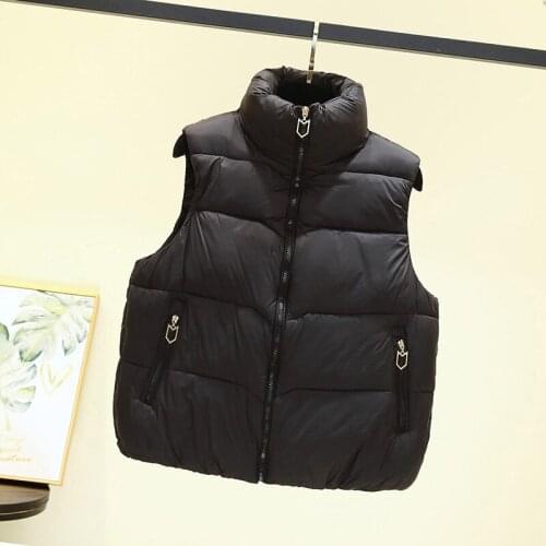 Solid Short Style Vest for Women Cotton Padded Womens Winter Sleeveless Jacket with Zipper Stand Collar Loose waistcoat