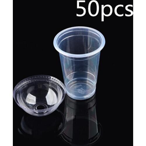 Wholesale 50 pcs / set Clear Disposable Plastic Tea Cup Coffee Cups with Lids 450ml for Iced Coffee Bubble Boba Smoothie