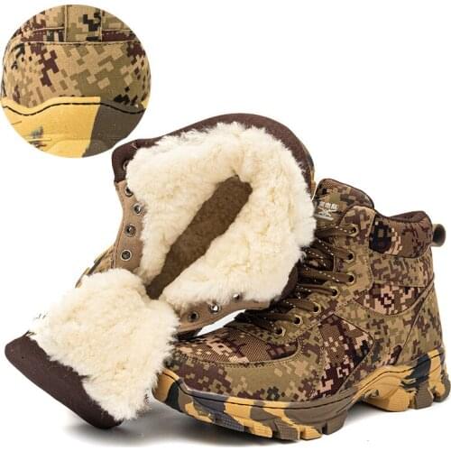 Autumn Winter Wool Snow Boots Men Camouflage Warm Cotton Shoes Anti Slip Rubber Outdoors Military Boots #H-7