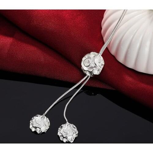 Beautiful rose Flower necklace 925 Sterling Silver for women charms Jewelry fashion party wedding Christmas gifts