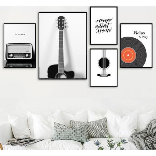 Guitar Radio Vinyl Records Wall Art Canvas Painting Nordic Posters And Prints Vintage Poster Wall Pictures For Living Room Decor