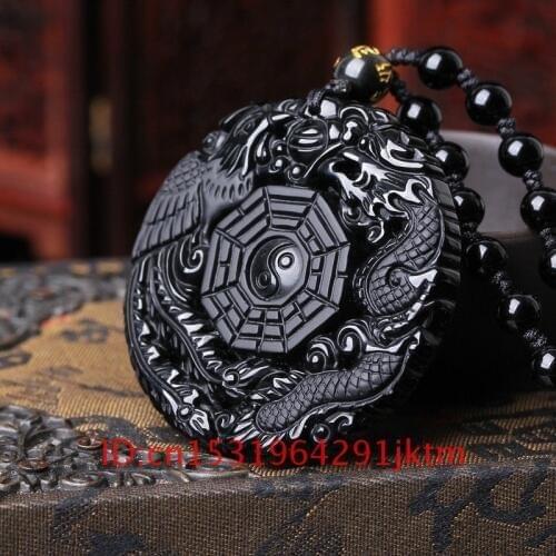 Gifts Chinese Charm Beads Pendant Phoenix Dragon Necklace Fashion for Jewelry Natural Women Obsidian Amulet Black Jade