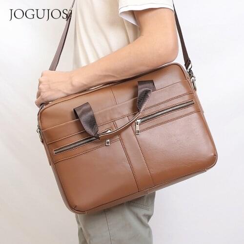 Genuine Leathe 15.6 Inch Computer Briefcase Business Fashion Large Capacity Mens Bags Retro Multifunctional Shoulder Handbags