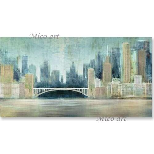 Dropship Abstract City Building Scenery Oil Paintings Art 100% Hand-painted Wall Decor Canvas Picture Artwork For Modern Home