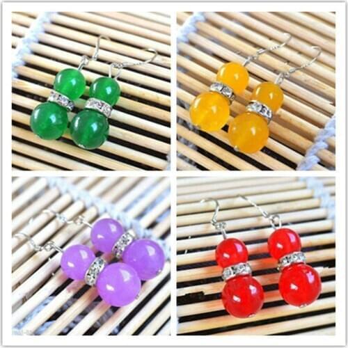 Pretty 8mm & 10mm Multicolor Round Gemstone Beads Earrings