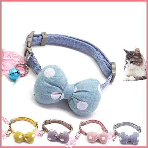 Adjustable Dot Bow Collar Pet Cat Dog Collar Nylon Durable Small Dog Cat Necklace For Small Medium Dog Collar