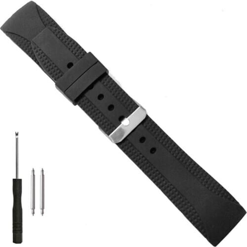 22mm Silicone Rubber Watch Band Curved End Soft Black Strap for Fashion Casual Diver Sports Watches