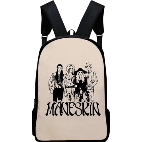 Maneskin Fashion Oxford Cloth Shoulder Backpack Printed Multi Zipper Pack Casual Student School Bag