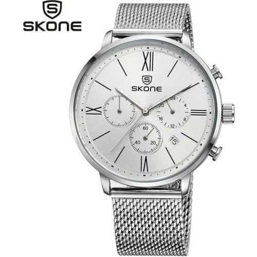 SKONE Luxury Waterproof Chronograph Watch Man Mens Business Watches Stainless Steel Quartz Wrist Watch Men Clock Male 7391