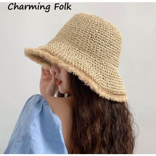 2021 Womens Straw Hats Chinese Straw Hat Panamas UV Protection Sun Visor Beach Hats Women Visors Foldable Female Summer Sun Hat