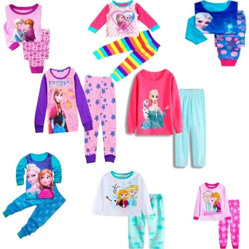 2021 Spring Girls Elsa Anna Clothes Frozen Toddler Long Sleeve Pyjama Set Kids Girl Fall Outfits Clothing Pajamas Suit
