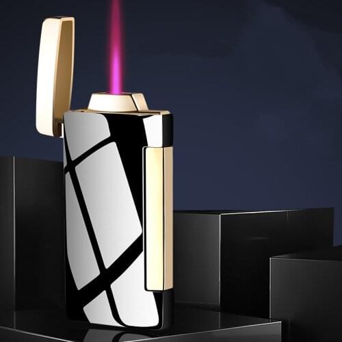 New Windproof Flat Flame Torch Cigar Lighter Jet Metal Plasma Arc Gas Butane Lighter Compact Cigarette Side Ignition Gadgets