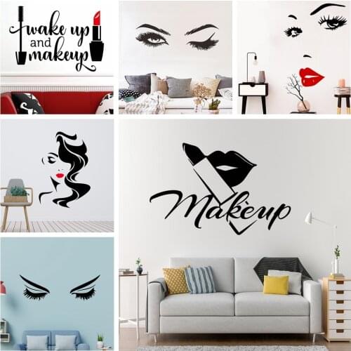 Beauty Salon Salon Lipstick Eyes Vinyl Wall Sticker Wallpaper For Beauty Salon Girls Bedroom Decor Mural Poster Quotes Make Up