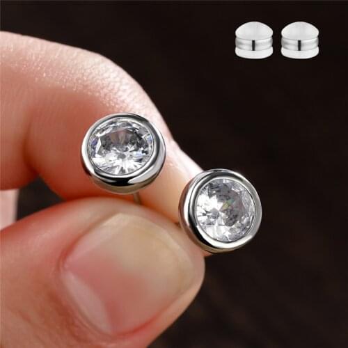 Vintage Silver Color Small Stud Earrings Female Luxury Crystal Round Stone Earrings For Women Cute White Zircon Wedding Earrings