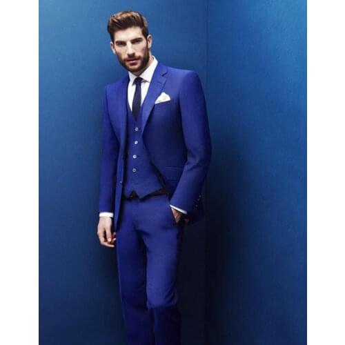 High Quality Royal Blue Mens Business Suits Groom Tuxedos Wedding Prom Party Suit Blazer (Jacket+Pants+Vest+Tie) NO:268