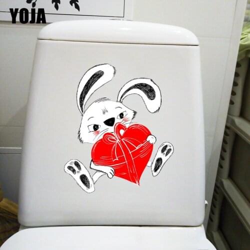 YOJA 19×22.6CM Caring Bunny Creative Bedroom Wall Stickers Mural Romantic WC Toilet Decoration T1-2714