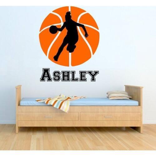 Female Basketball Wall Decal with Personalized Name Vinyl Wall Stickers For Kids Baby Girls Rooms Muurstickers Wall Art A480