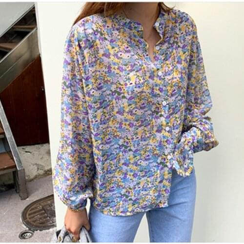 2020 New Summer Women Blouse Plus Size XL- 5XL Female Shirts Print Flowers Chiffon Blause Long Sleeve Elegant Tops Brand Blouse