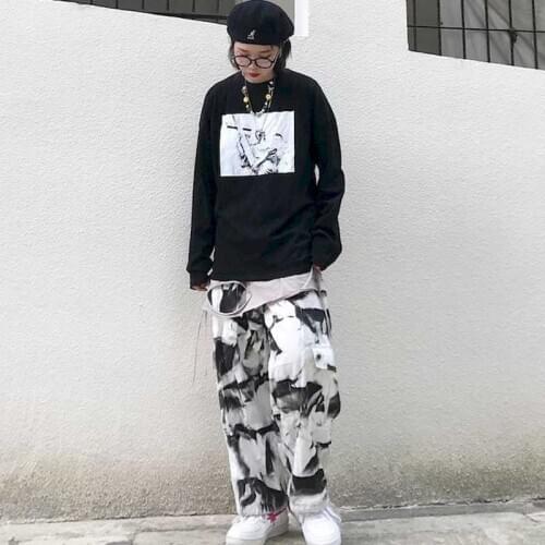 South Korea trend of tie-dyeing all-match trousers tie-dye pocket overalls loose casual pants womens trend autumn 2020 new