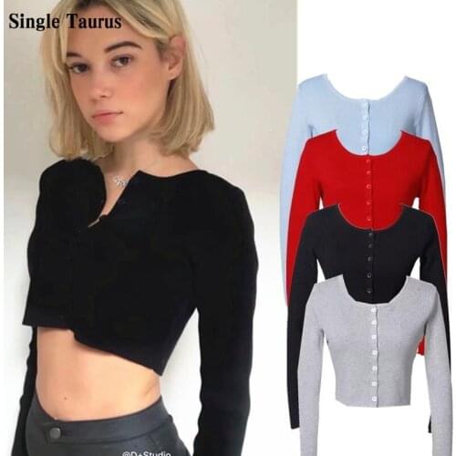 Female Sweaters Long Sleeve Short Length Woman Korean Cropped Cardigan Fall Streetwear Knitting Cotton Autumn Clothes Women 2020
