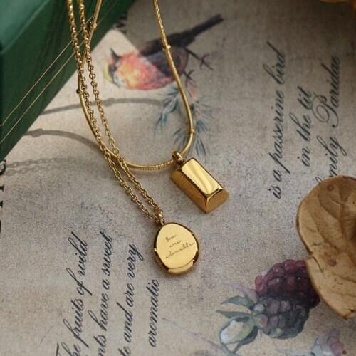 Vintage Square Brick Small Pea Pendant 14k Golden Necklaces for Girls Delicate Chain Choker Stainless Steel Womens Jewelry 2021