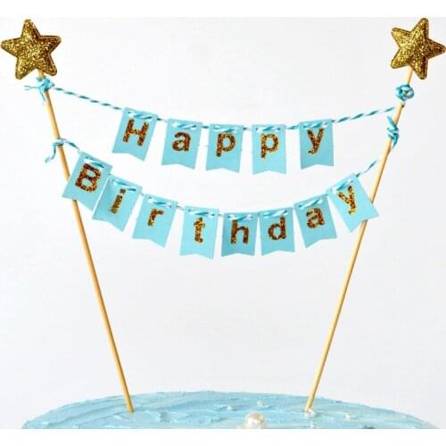 1 Set Happy Birthday Banner Star Cake Topper Party Dessert Table Cake Decoration Supplies Handmade Bunting Garland Pennant Flags