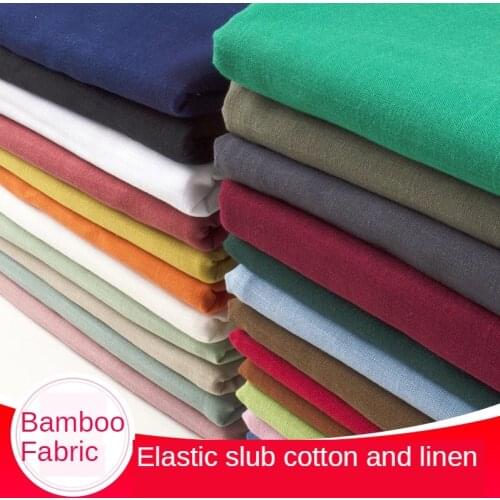 Bamboo Fabric Elastic Drape Cotton Linen Clothing Thin Trousers Dress Sofa Cover Solid Color Brocade Blue White Black Sewing Diy