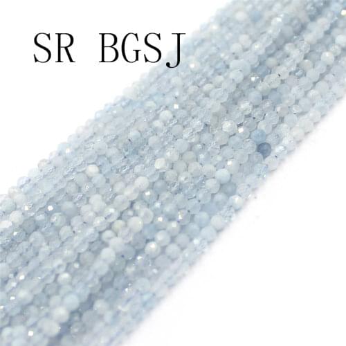 Free Shipping 3mm Faceted Blue Aquamarines Aqua Gems Stone Spacer Bail Round Loose Beads Strand 15"