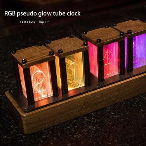 RGB pseudo glow tube clock LED creative desktop ornaments imitated glow clock DIY kit solid wood digital clock creative home