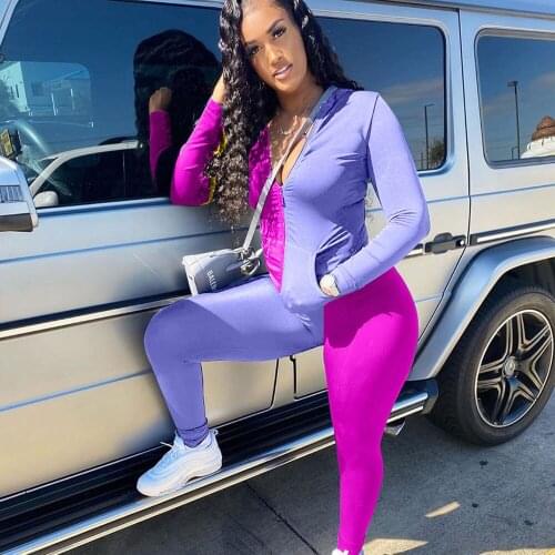 Color Block Patchwork 2 Piece Set Women Fitness Tracksuit Long Sleeve Zipper Jacket Top and Leggings Sportswear Matching Sets