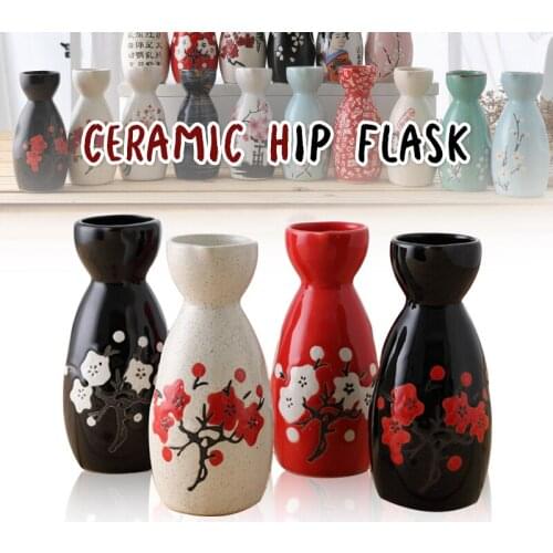 Decorative Japan Style Ceramic Hip Flasks Color-Glazed Plum Blossom Home Porcelain Drinkware Sake Rice Wine White Spirit Bottle