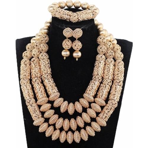 Dubai Jewelry Set Luxury Gold Color Big Nigerian Wedding African Beads Jewelry Set Costume Accessory Jewelry Design WE177