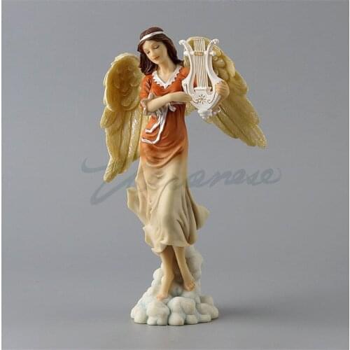 EUROPEAN CREATIVE ANGEL PLAY LYRE ART SCULPTURE WOMAN FIGURE STATUE RESIN CRAFT HOME DECORATION ACCESSORIES BIRTHDAY GIFT R3338