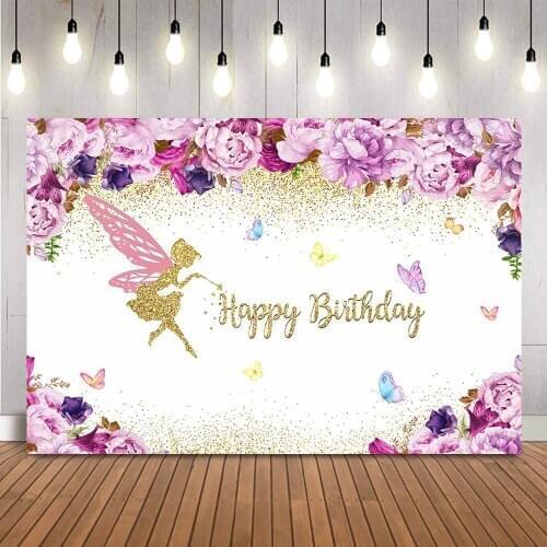 Happy Birthday Theme Butterfly Party Decoration backdrop Pink Floral Spring Birthday Background Colorful Butterfly Props