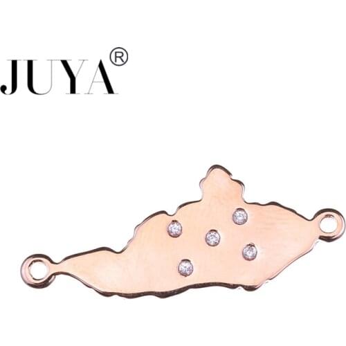 DIY Jewelry Findings Copper Metal Pave CZ 30mm*12mm Gold Rose Gold South America Map Shape Connectors For Jewelry Making