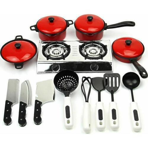 13PCS Kid Play House Toy Kitchen Utensils Cooking Pots Pans Food Dishes Cookware Kids Gifts