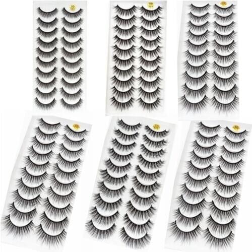 10 pairs of 3D artificial mink eyelashes, natural thick long false eyelashes, dramatic false eyelash makeup, extended eyelashes