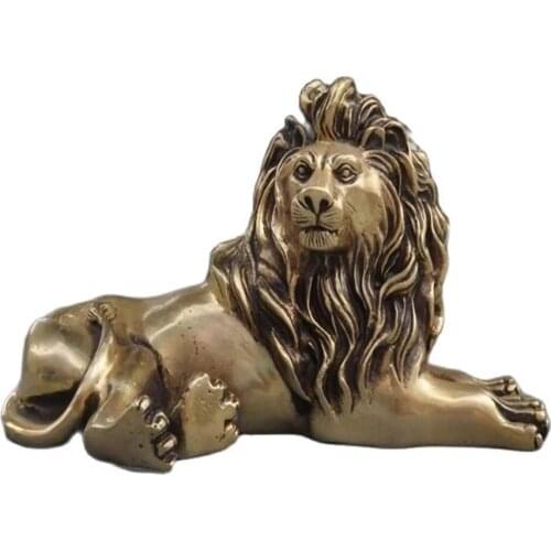 Chinese Feng Shui Brass Ferocious Hui Feng Lion King Animal Statue home decoration