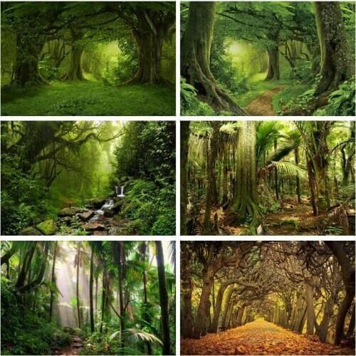 Laeacco Forest Backdrops Green Jungle Tree Grass Mystery Way Party Natural View Photographic Backdrops Photocall Photo Studio