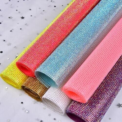 24*40Cm Fashion Color Resin Rhinestone Sticker Dense Diamond Mesh Hotfix/Self Adhesive Clothing Cosmetic Box Diy Car Sheet Decor