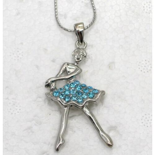 Blue Rhinestone Ballerina girl Fashion Pendant Necklaces Chain Jewelry F180 R