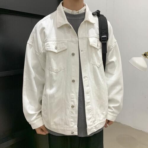 2020 Mens New Style Fashion Trend White Denim Jackets Loose Solid Color Coats Cowboy High-quality Outerwear Plus Size S-2XL