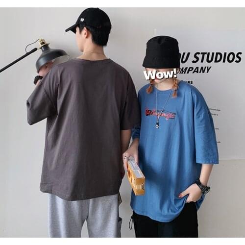 New printing short-sleeved t-shirt male tide cotton hip-hop personality graffiti men and women couples summer five-point sleeves