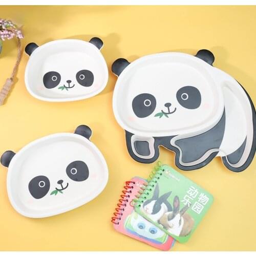 Childrens Tableware Set Drop-proof Rice Bowl Bamboo Fiber Fruit Plate Creative Panda Partition Plate Wholesale