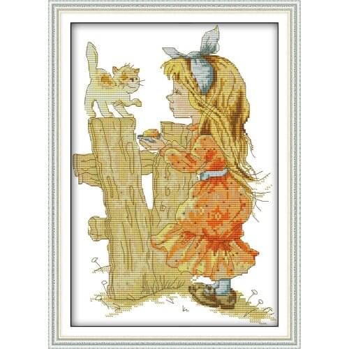 The girl feeding the animals cross stitch kit aida 14ct 11ct count printed canvas stitches embroidery DIY handmade needlework