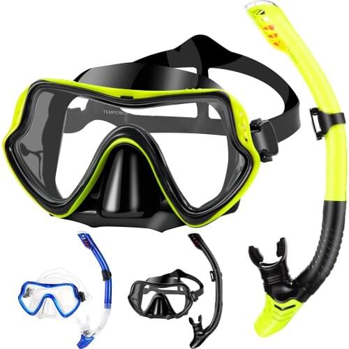 Snorkel Set for Adult Anti-fog Diving Mask with Tempered Glass Scuba Diving Mask, Easy Breathing Gear for Snorkeling Swimming