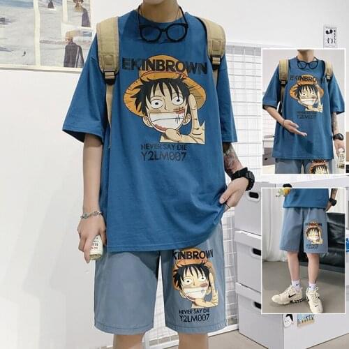 2021 New Short Suits Tshirt Streetwear Men Women Sets Casual Oversized T Shirt Summer Half Sleeve Monkey D Luffy T Shirt Boys149